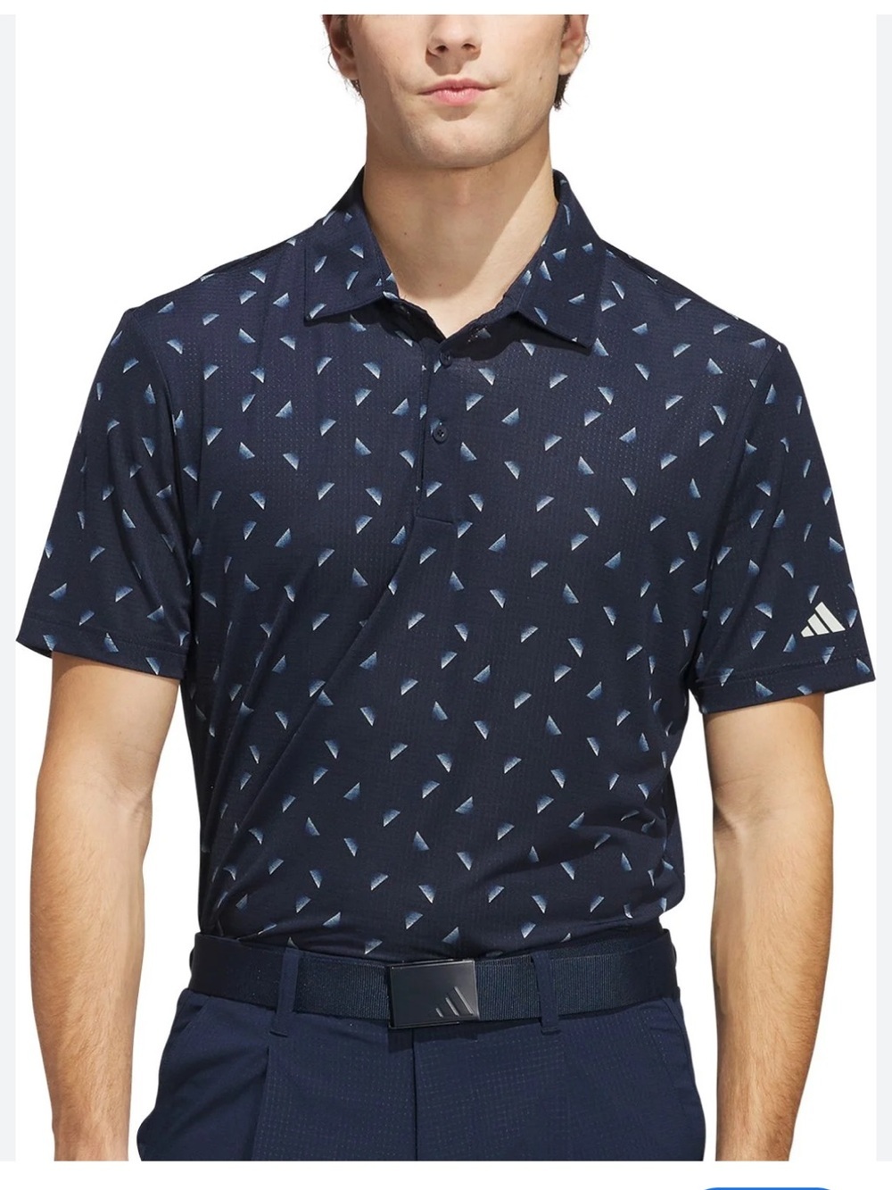 adidas Men’s Navy Mesh Polo with Light Blue Slice Print | M